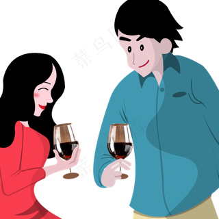举杯喝红酒的情侣元素设计