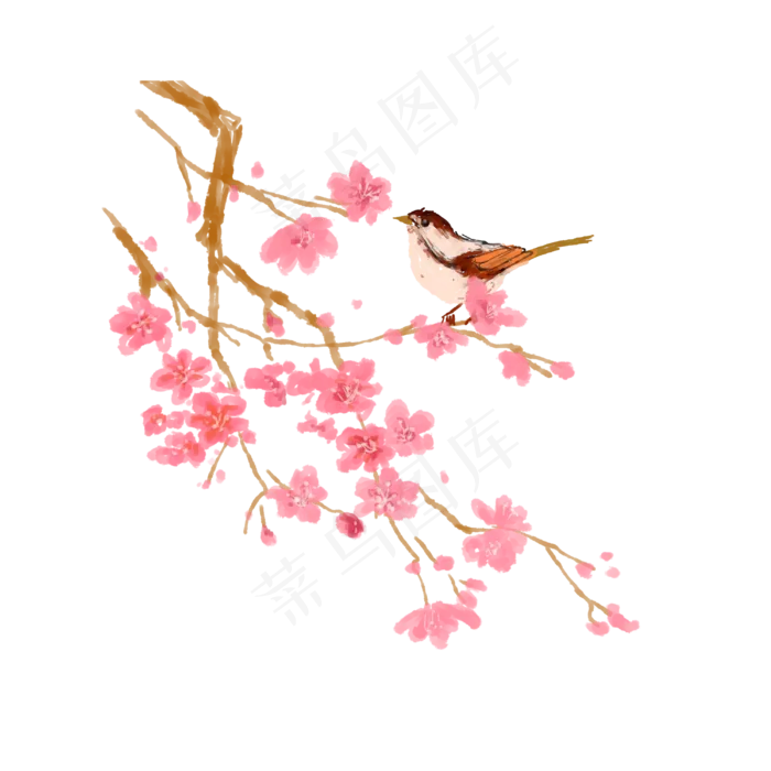 冬天腊梅红色雀上枝头花卉粉色(3000X3000(DPI:300))psd模版下载