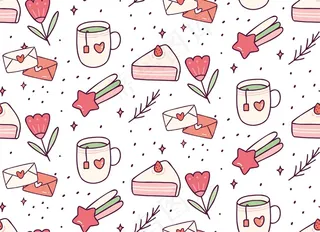 可爱的茶和蛋糕涂鸦无缝模式