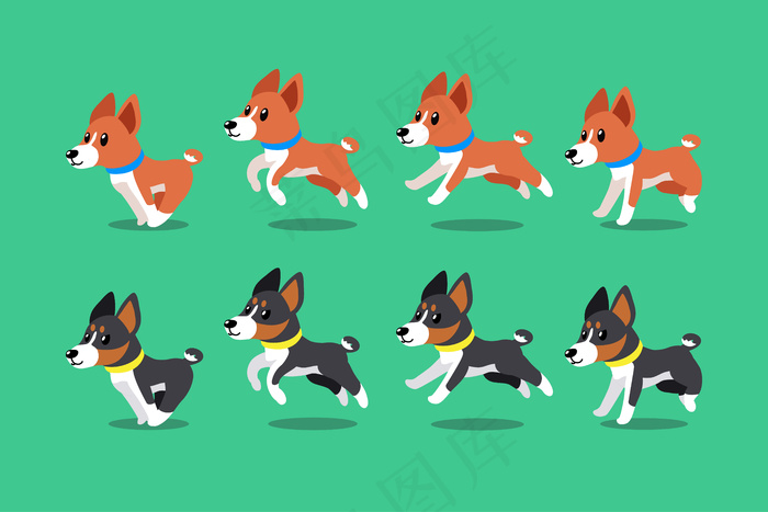 矢量卡通人物basenji dogs running stepeps,ai矢量模版下载