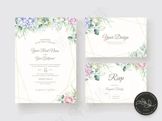 手绘水彩花卉请柬模板