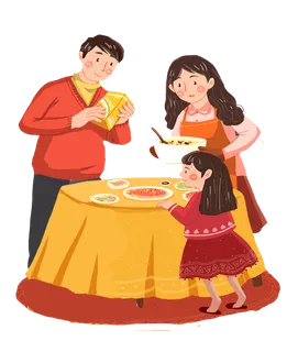 创意卡通全家一起吃团圆饭新年快
