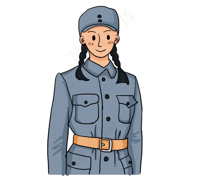 国庆节扎麻花辫的美女八路军卡通(2262X2000(DPI:300))psd模版下载