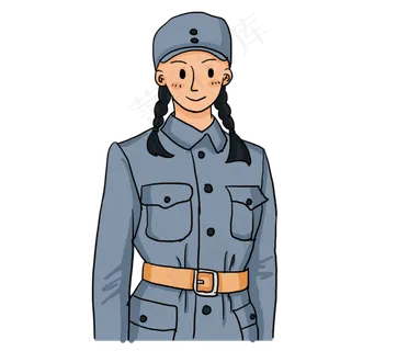 国庆节扎麻花辫的美女八路军卡通