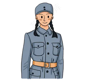 国庆节扎麻花辫的美女八路军卡通