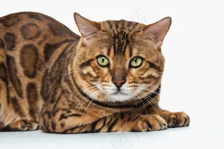 白色背景上的金色孟加拉猫