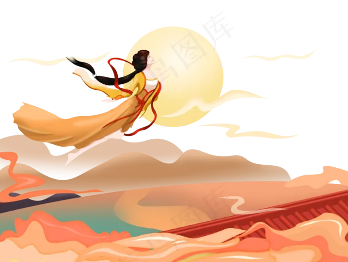 中秋嫦娥奔月png(2654X2000(DPI:300))psd模版下载
