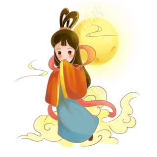 中秋节黄色嫦娥奔月PNG