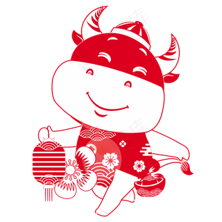 手提灯笼剪纸牛年画