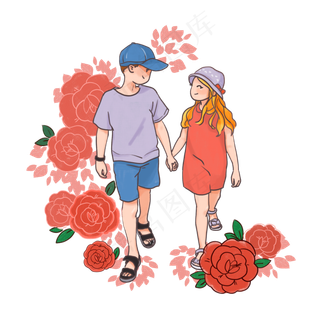 七夕情人节小清新男生女生牵手p