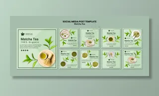 带有抹茶概念的社交媒体帖子