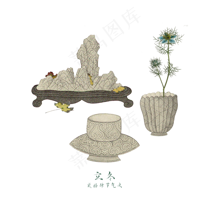 中国枯石古器古董农历节气立冬(3500X3500(DPI:200))psd模版下载