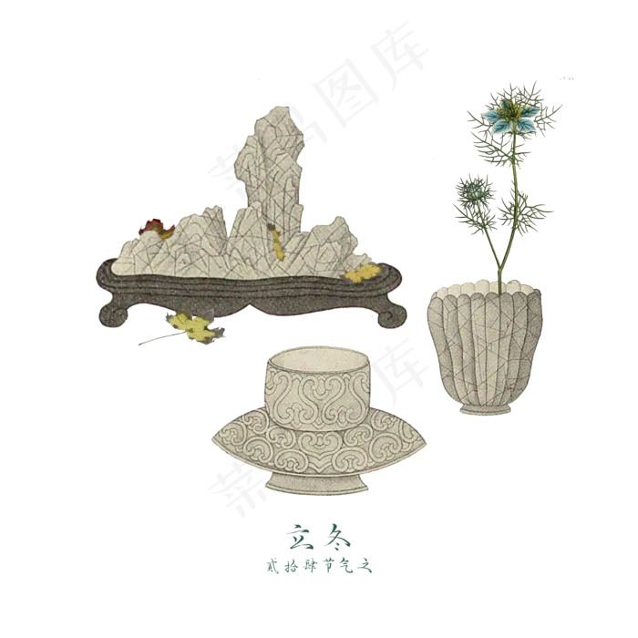 中国枯石古器古董农历节气立冬(3500X3500(DPI:200))psd模版下载
