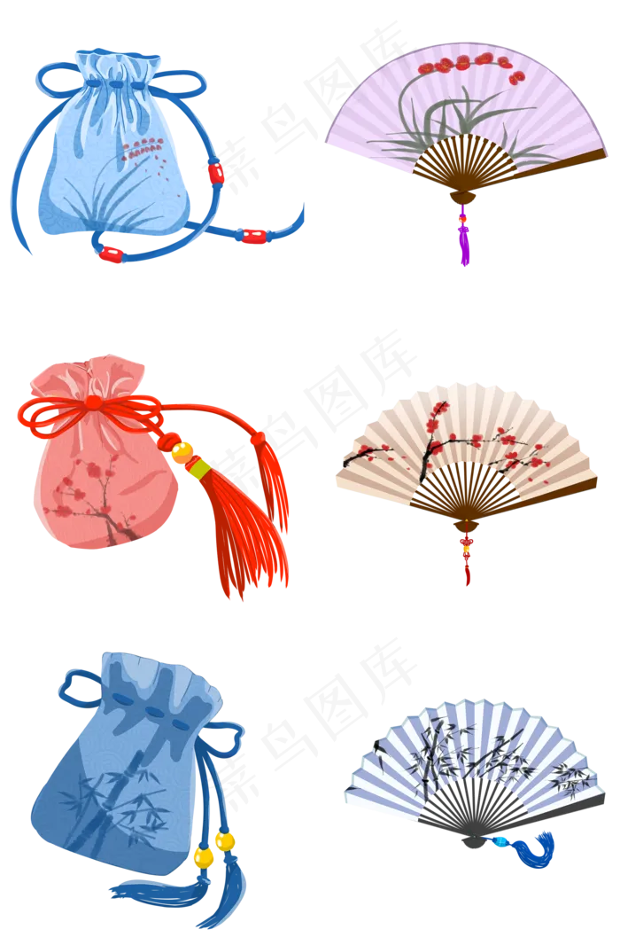中国风荷包折扇合集(2000X3020(DPI:300))psd模版下载