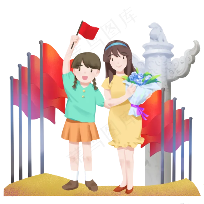 国庆节红旗女孩(3000X3000(DPI:300))psd模版下载