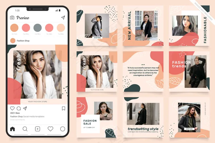 Instagram方格拼图。社交媒体贴吧eps,ai矢量模版下载
