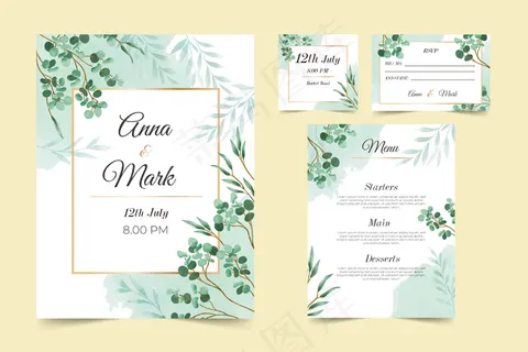 花卉婚礼文具模板集