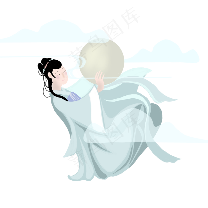 唯美古典古风仙女姐姐抱月PNG(2000X2000(DPI:300))psd模版下载