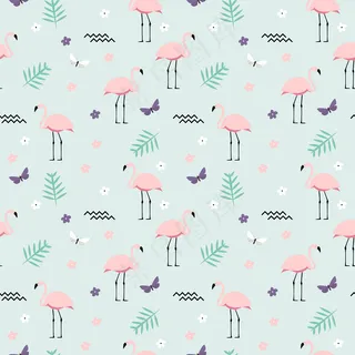粉红火烈鸟无缝图案背景。插图