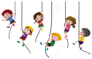 许多孩子爬上绳子