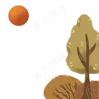 手绘落日下的树木下载