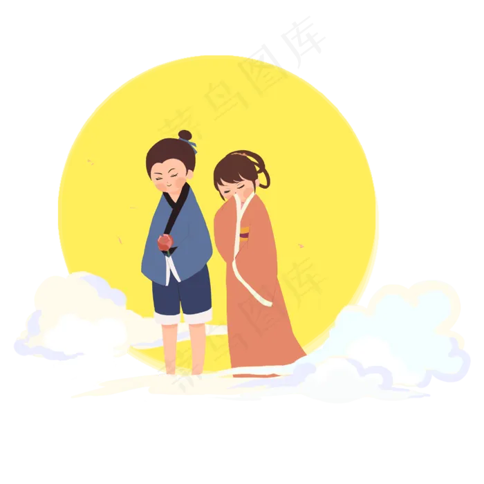 七夕可爱的牛郎织女(3000X3000(DPI:300))psd模版下载