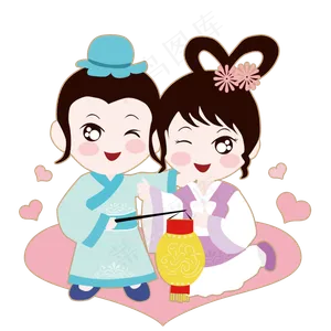 七夕情人节手绘牛郎织女游玩