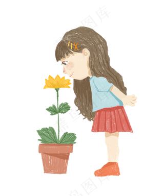 立秋赏花的小女孩