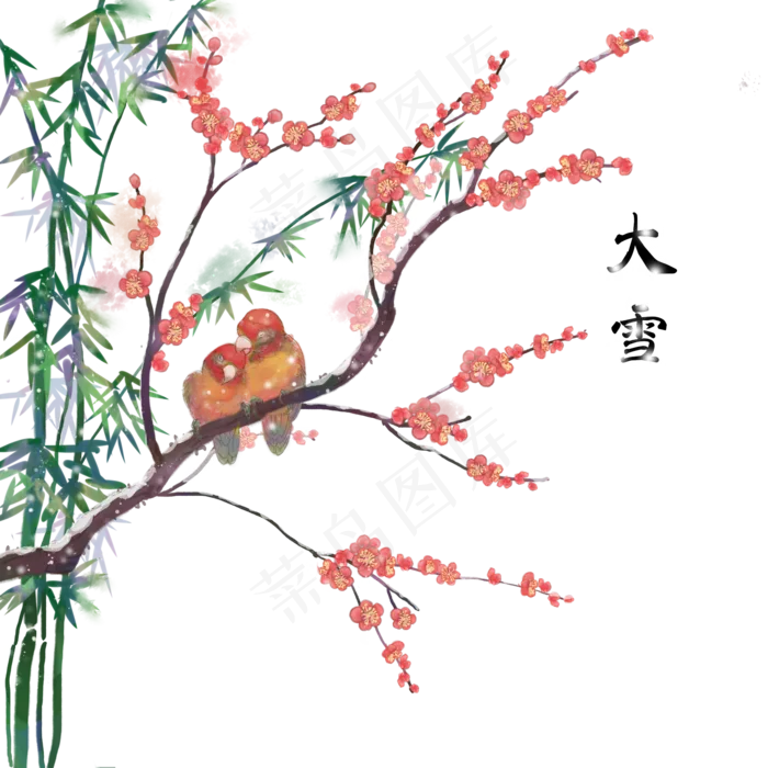 卡通手绘二十四节气大雪两只鹦鹉(2000X2000(DPI:300))psd模版下载