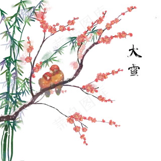 卡通手绘二十四节气大雪两只鹦鹉