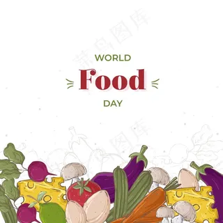 手绘世界粮食日概念图