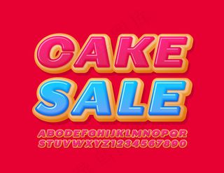 矢量现代旗帜banner蛋糕销售。粉红色釉面字体。甜甜圈字母和数字
