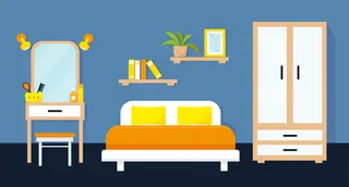 舒适的卧室内部有家具。