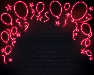 红色霓虹灯风格背景的庆祝气球