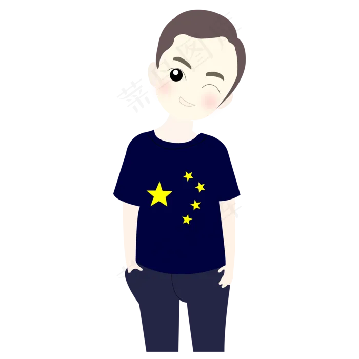 国庆节五星红旗开心男孩衣服印花(2000X2000(DPI:300))psd模版下载