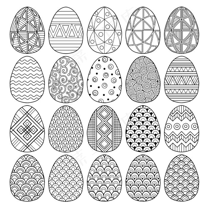 一套黑白复活节彩蛋eps,ai矢量模版下载