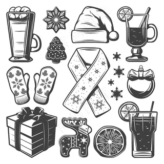 复古圣诞元素系列连指手套围巾帽子饮料鸡尾酒球姜曲奇礼品盒