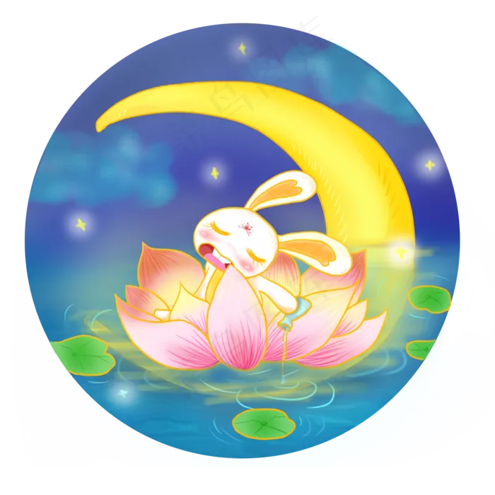 中秋节花灯手绘花灯中的兔子可爱(2000X2000(DPI:300))psd模版下载