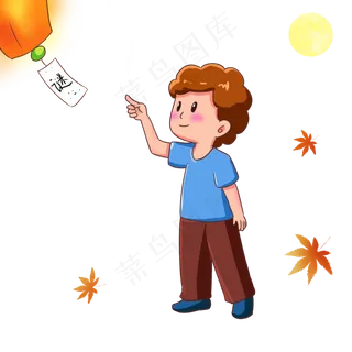 中秋节可爱小孩猜灯谜手绘卡通免