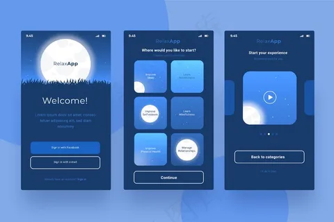 冥想应用程序屏幕集合