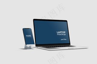 带支架和笔记本电脑模型样机的手机