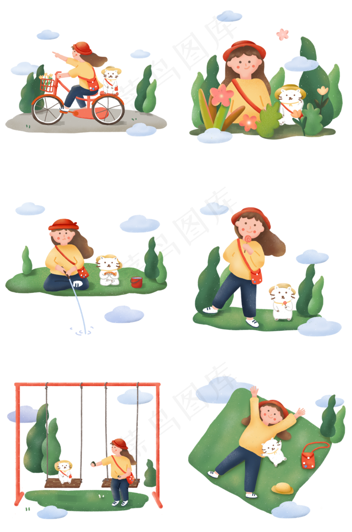 国庆节秋游出游女孩与猫咪