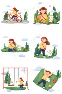 国庆节秋游出游女孩与猫咪