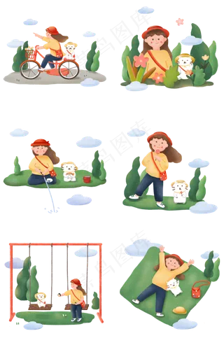 国庆节秋游出游女孩与猫咪