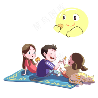 中秋节家人团结赏月素材