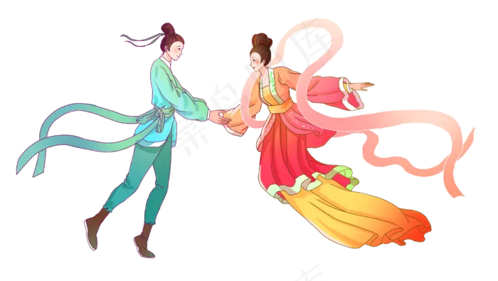 七夕节牛郎织女相会(2717X1535(DPI:300))psd模版下载