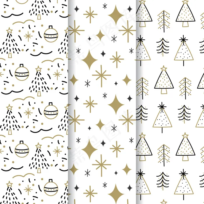黑色和金色圣诞图案系列eps,ai矢量模版下载