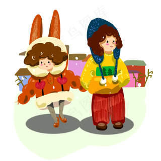 冬季人物暖色系人物过冬