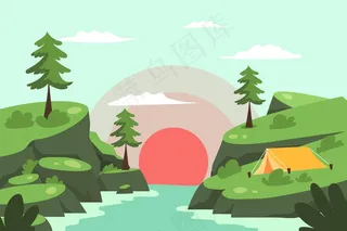 日落露营区景观