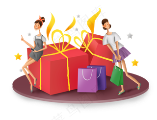 双十一网络购物女孩和礼盒